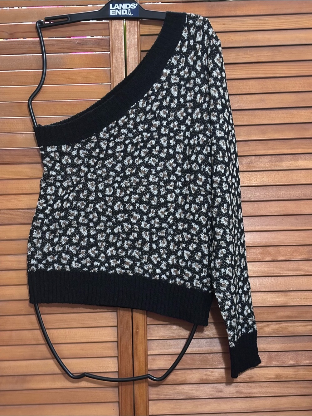 easel Black & White One-Shoulder Patterned Knit Sweater